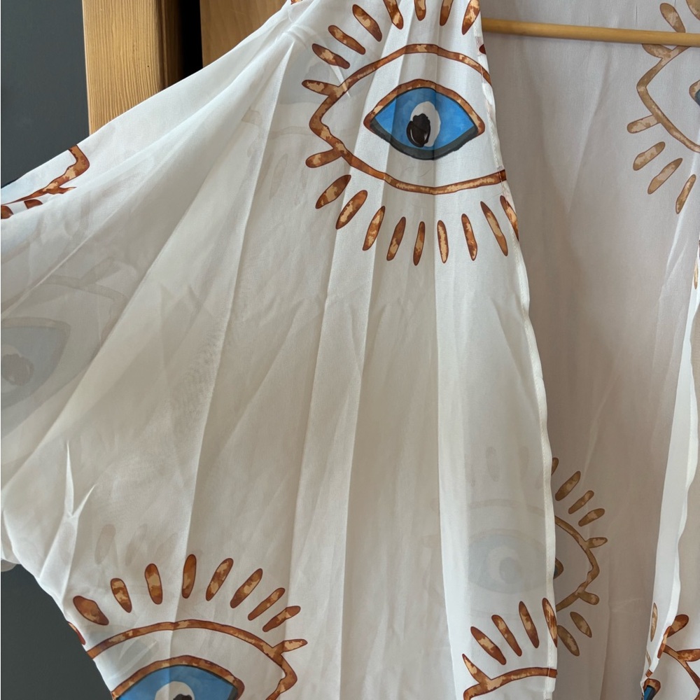 Evil Eye Top, kimono, evil eye cover up, White Kimono, Protection eye, good luck - Picture 4 of 8